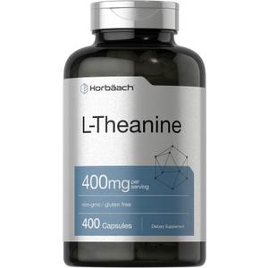 Horbach L-Theanine 400mg | 400 Capsules | High Potency Supplement | Non-GMO & Gluten Free (400 Count (Pack of 1)), BBD 03/2028