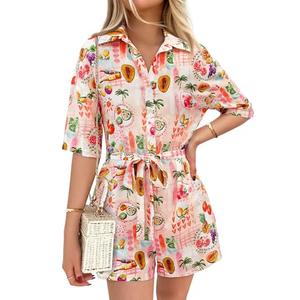PRETTYGARDEN Womens Rompers for Summer 2025 Beach Vacation Clothes Short Sleeves Floral Jumpsuits Beach Cover Up(Pink Watercolour, XX-Large)