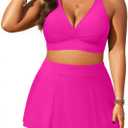 Women's Plus Size High Waisted Bikini - Two Piece Swimsuit with Skirt 2025 Tummy Control Bathing Suit with Pocket (Hot Pink), 18 Plus