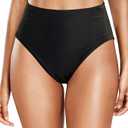 Womens High Cut High Waisted Bikini Bottoms Tummy Control Bathing Suit Bottoms Swim Bottom Swimsuit Bottom
 (Large, Black)