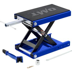 Orion Motor Tech Motorcycle Lift, 1100lb Motorcycle Scissor Lift Jack with Wide Deck T Handle 3/8" Socket, Motorbike Center Stand with Chain Brush, Crank Hoist Stand for ATV Dirt Bike Cruiser, Blue