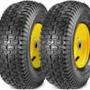 13x5.00-6 Lawn Mower Tires with Rim 13x5-6 NHS Pneumatic Tires with Tube, 3" Centered Hub, 3/4" Bushings 2 Pack