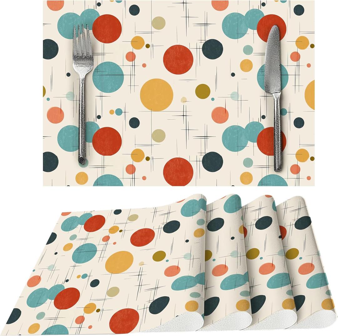 Modern Mid Century Placemats Set of 4 Washable Table Place Mats for Dining Kitchen Party Decor