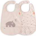 Done by Deer Bibs with Velcro Closure - 2 Pack Waterproof Bibs with Food Catcher Pocket, Soft and Durable, Easy to Clean (Powder)