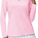 MAGCOMSEN Women's Quarter Zip Pullover Long Sleeve UPF 50+ Rashguard Golf Sun Protection Shirts Quick Dry Workout Tops (Pink, XL)
