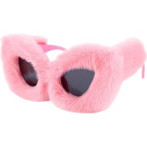 Women Fuzzy Cat Costume Sunglasses Halloween Christmas Punk Shades Party Cosplay Masquerade Eyewear Accessories (Pink)