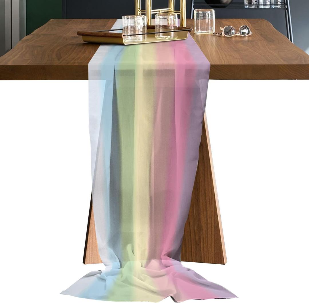 Chiffon Table Runner, Rainbow Stripes 10Ft Sheer Wedding Table Runner, Modern Colorful Cream Striped Aesthetics Farmhouse Dress Scarves Gauze Table Runner Kitchen Island/Party Dcor 27"x120"