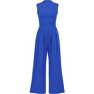 PRETTYGARDEN Womens Summer Jumpsuits Dressy Casual One Piece Outfits Sleeveless Mock Neck Wide Leg Pants Rompers with Pockets, M