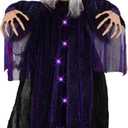 FUNPENY 6 FT Hanging Witch Outdoor Halloween Decorations, Light Up Hanging Witch with Sound Activation for Halloween Haunted House Props Party Supplies Yard Outdoor Indoor Decor