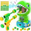 EagleStone Movable Dinosaur Shooting Toys for Kids 5-7 with Spraying, Electronic Target Game Toy with 2 Pump Guns, 48 Foam Balls, Party Favor Christmas Toys with Score Record, Sound