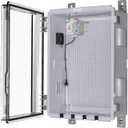Outdoor Electrical Box with Thermostat and Fan, Ventilated Design, Cable Grommets, Indoor/Outdoor Use with Mounting Panel. (Clear Cover, 19.7"x15.7"x7.9")