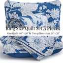 Floral Bedding Quilt Set Bedspread - Blue Floral Quilt Lightweight Reversible Dyed Oversized Bed Spread Coverlet with 2 Pillowsham for Home All Season Tropical Royal Luxury (King)