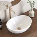 KES Bathroom Vessel Sink, 16" x 13" Oval Vessel Sink for Bathroom Vanity Countertop, Glossy White Ceramic Bowl Sink Egg Shape Above Counter, Modern Look, Crafted to Endure, BVS124