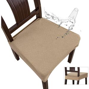 Genina Waterproof Seat Covers for Dining Room Chair Covers Set of 8, Stretch Jacquard Kitchen Parson Chair Slipcover Protector (8 PCS-Rear-covered, Khaki)