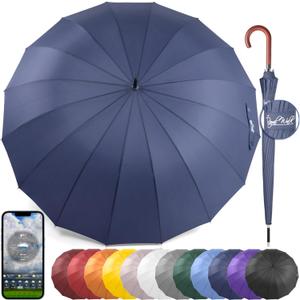 Royal Walk Windproof Large Umbrella for Rain 54 Inch Automatic Open for 2 Persons Wind Resistant Big Golf Umbrellas for Adult Men Women Classic Wooden Handle Fast Drying Strong 16 Ribs Travel 120cm (Navy Blue)