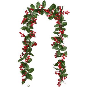 Lvydec Red Berry Garland Christmas Decoration - 5.8ft Artificial Greenery Garland with Red Berries and Holly Leaves for Holiday Fireplace Mantel Table Decorations