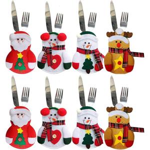 Christmas Decor Christmas Snowman Cutlery Silverware Holders Pockets Knifes Forks Bag Utensil Santa Suit Deer Table Decoration 8PCS