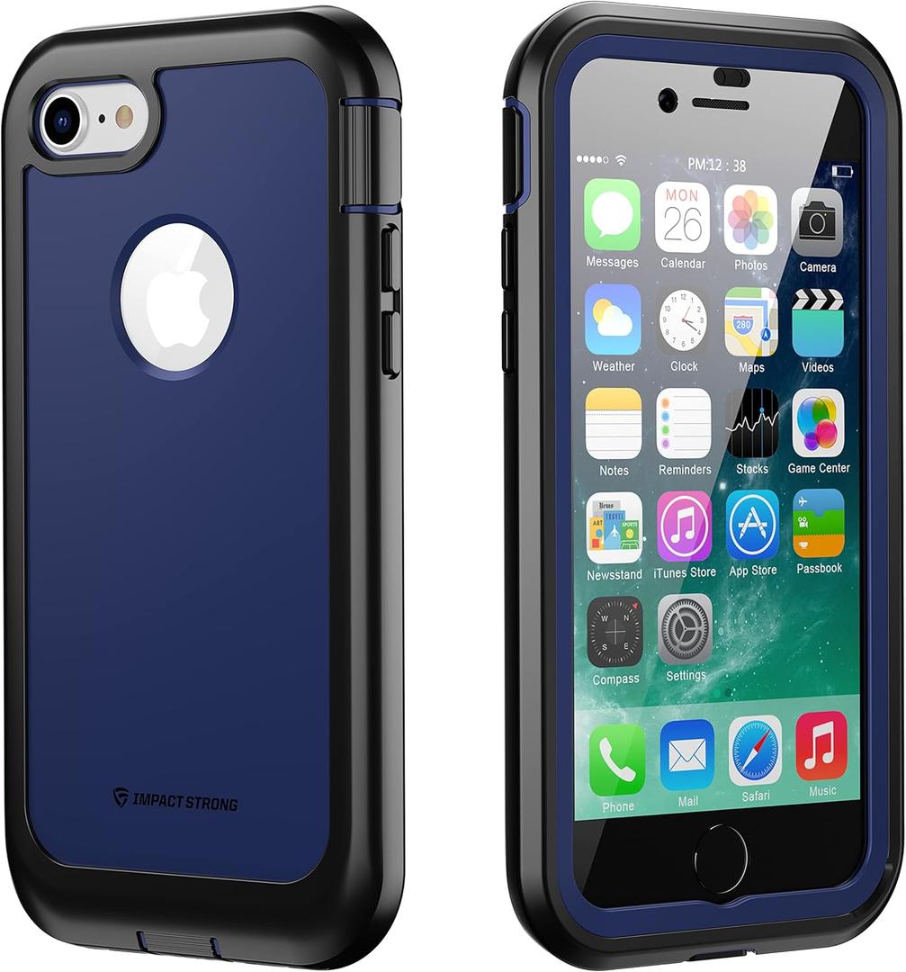 ImpactStrong for iPhone 7/8 Case, Ultra Protective Case with Built-in Clear Screen Protector Full Body Cover (Navy Blue)