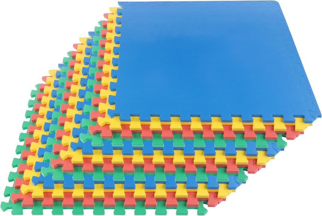 EVA Foam Mat Tiles 12-Pack - 48 SQ FT Interlocking Padding for Playroom or Gym Flooring - Workout Mat or Baby Playmat by Stalwart (Multicolor)  (L) 24” x (W) 24” x (H) 0.50”