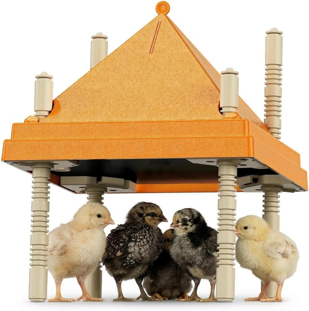 Chick Brooder Heating Plate with Anti-Roosting Cone Cover, 10" x 10" Brooder Heater for 10-12 Chicks, Adjustable Height & Angle, Safe Energy-Saving Radiant Heat, Prevents Roosting & Keeps Top Clean