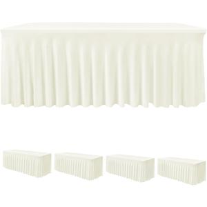 HolidayIdeas Spandex Table Skirts for Rectangle Tables 8 Ft, Fitted Stretch Table Cover 30x96 Inch, Wrinkle-Free Ruffle Design Tablecloths for Banquets,Trade Shows, Parties, Events, 4 Pack, Beige