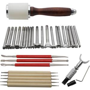 20pcs Leather Carving Leather Stamping Working Saddle Making Tools Set - DIY Hammer Swivel Leather Craft Modelling Pen & Dual Tipped Leather Craft Tool Modeling Point Pen