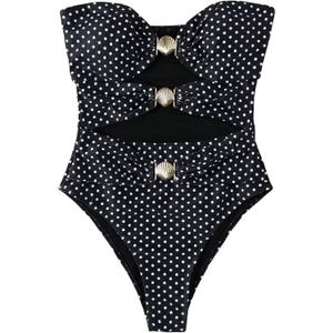GORGLITTER Women's Polka Dots One Piece Swimsuit Metal Cut Out Strapless Bikini Sexy Monokini Bathing Suit (Black, S)