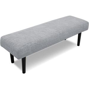 Stretch Bench Covers, Bench Seat Covers, Bench Cushions Covers, Printed Bench Seat Protector, Washable Bench Slipcover, Rectangle Bench Covers for Dining Room, Living Room, Kitchen(Leaf grey)