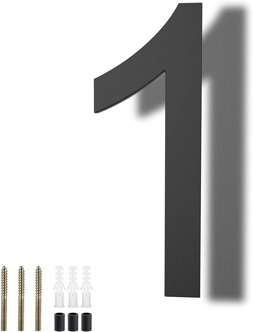 DEWEL 8 inch Floating Large House Numbers for Outside, Black Modern House Address Numbers Decor for 911 Visibility Signage with Nail Kits (House Number 1)
