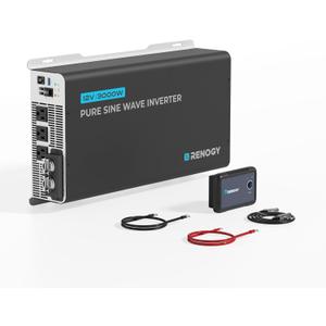 Renogy Inverter PUH 3000W, 12V to 110V Pure Sine Wave Power Inverter, Built-in Transfer Switch and Bluetooth, DC to AC Solar Converter for RV, Truck, Camping, Home, Emergency, Off-Grid Living