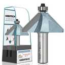 KEENTECH Router Bits, Carbide Tipped 45 Degree Chamfer Router Bit for Edge Forming, Industrial Grade Blue Cutting Tools for Woodworking (1/2 Inch Shank x 1-1/8 Inch Bevel x 1 Inch Depth, KT02031808)