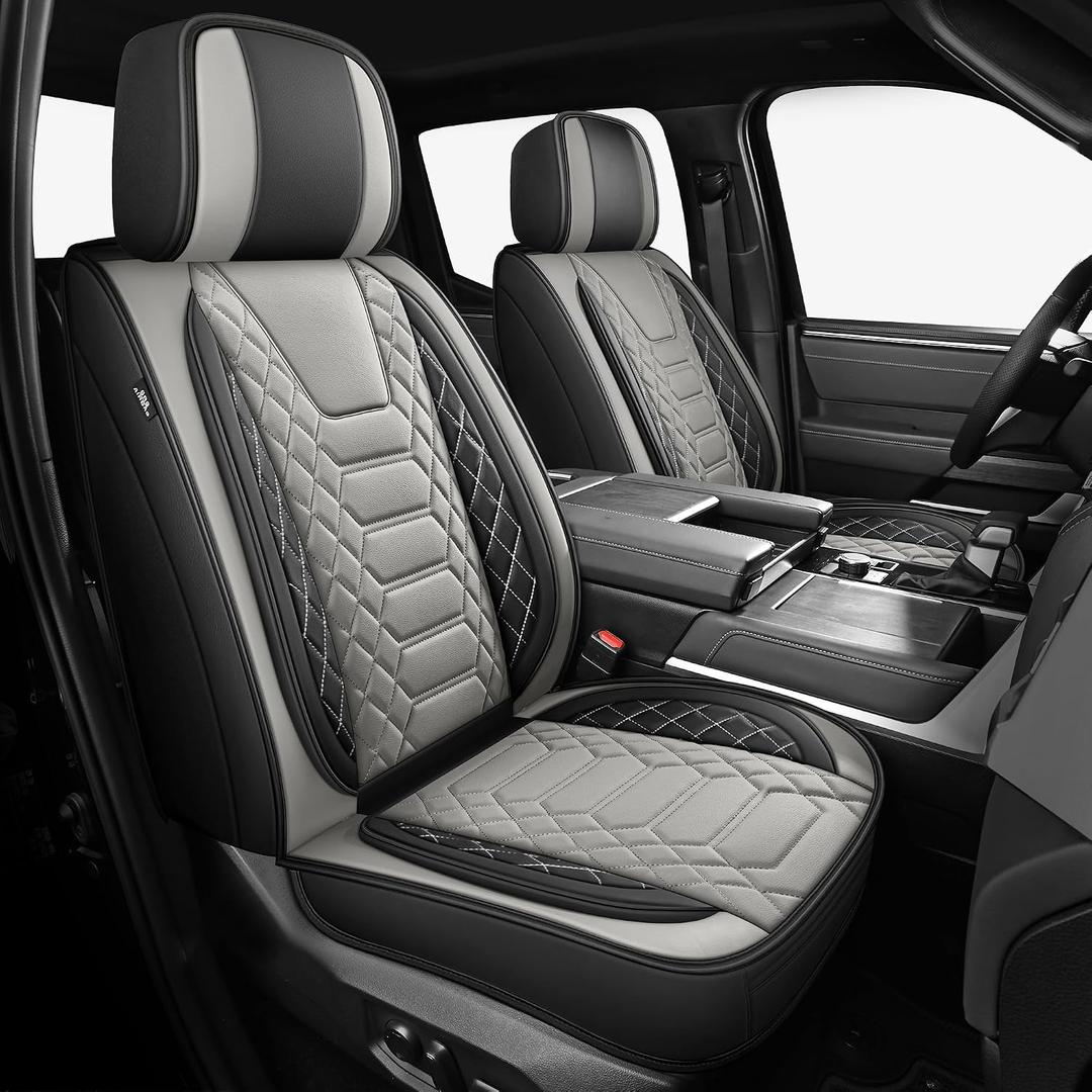 FREESOO Tundra Seat Covers 2026 2025 2024 2023 2022 Full Set, Fit for Toyota Tundra Crewmax Double Cab, Custom Truck Seat Covers with Waterproof Faux Leather BlackgGrey