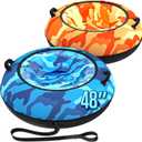 Toffos 48" x2 Snow Tube with Premium Oxford Cover, Heavy Duty Snow Sled for Adults with Thickened Bottom, Inflatable Cold Resistance Sledding, Toboggan Winter Outdoor Skiing Fun, Blue and Orange