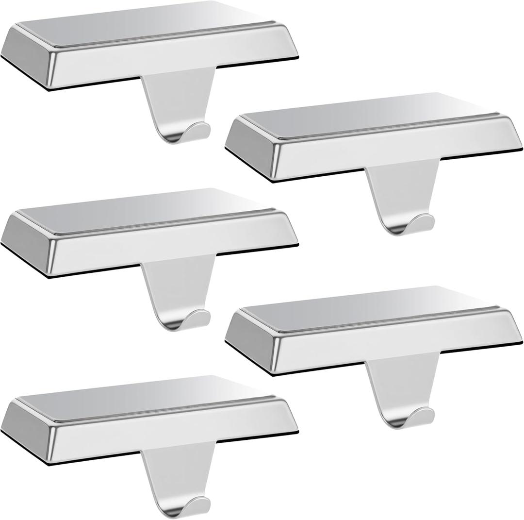 Palonu 5 Pcs Christmas Silver Stocking Holders, Heavy Duty Mantle Hangers with Non-Slip Pad, Weighted Stocking Hooks Christmas Ornaments for Xmas Holiday Fireplace Shelf Window Decoration