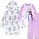 Disney Girls' 3-piece Bathrobe & Loose-fit Pajama Set, Soft & Cute for Kids (4T, Frozen Sisters)