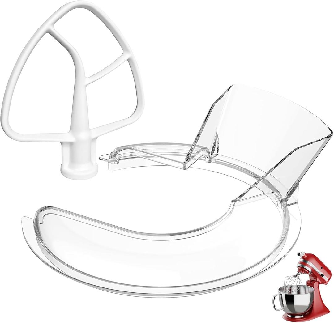 Pouring Shield & Flat Beater for Kitchenaid, Fit 4.5-5Qt Tilt-Head Stand Mixers, Clear Safety Pouring Shield, Flat Beater Replacement, For Kitchen Aid Accessories and Attachments (White)