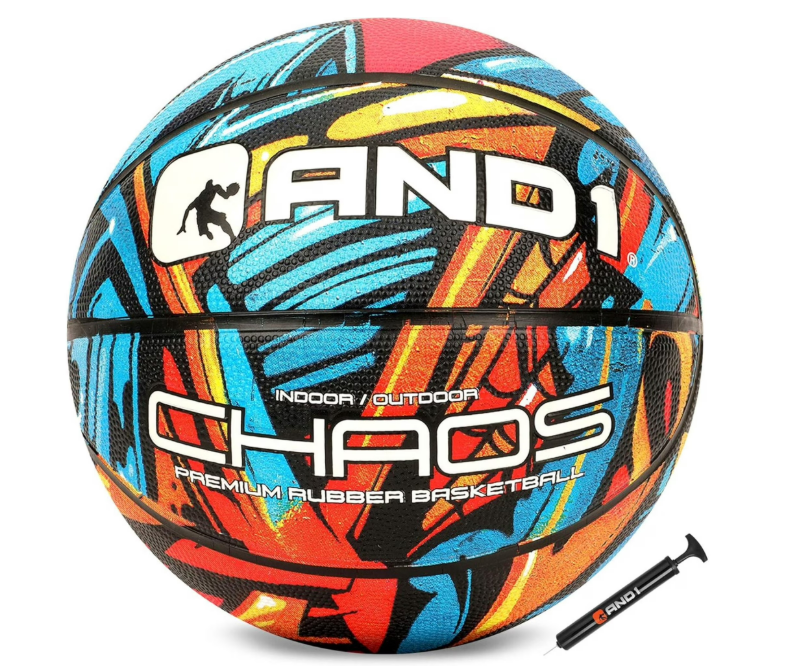 AND1 Chaos Basketball: Size 7 (29.5") Rubber, Deep Channel, Made for Indoor Outdoor Basketball Games