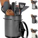 Extra Large Kitchen Utensil Holder - 360 Rotating Stainless Steel Cooking Utensil Holder for Countertop, 3 Compartment Flatware Organizer & Utensil Caddy with Removable Base, Grey