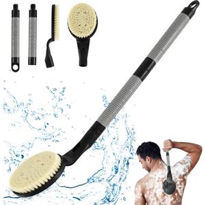 Back Scrubber Anti Slip for Shower, 21.7 Detachable Back Bath Brush for Shower, Back Scrubber, Exfoliation and Improved Skin Health for Elderly with Limited Arm Movement, Disabled (21.7 Black)