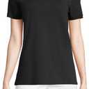 Lands' End Women's Mesh Cotton Short Sleeve Polo Shirt (Large Petite, Black)
