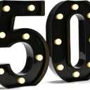 Pooqla Decorative Led Light Up Number Letters, Black Plastic Marquee Number Lights Sign for 50th Birthday Party Wedding Decor Battery Operated Black Decoration 50 (8.86 in)