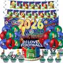 2026 World Cup Soccer Party Decorations Kit, Football Themed Party Supplies with Backdrop, Banners, Hanging Swirls, Cake Toppers, Balloons, Game Day Decor for World Cup Viewing Party, Sports Event