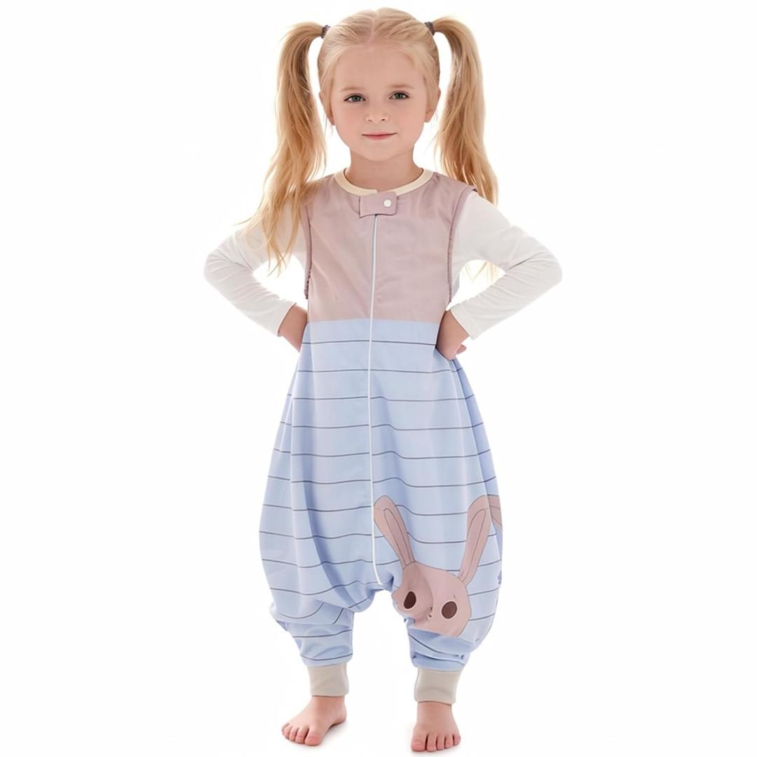 MICHLEY Toddler Sleeping Sack with Feet Newborn Infant Sleeveless Sleeping Bag 2-way Zipper Baby Wearable Blanket for Walkers,Blue Rabbit,5-6T