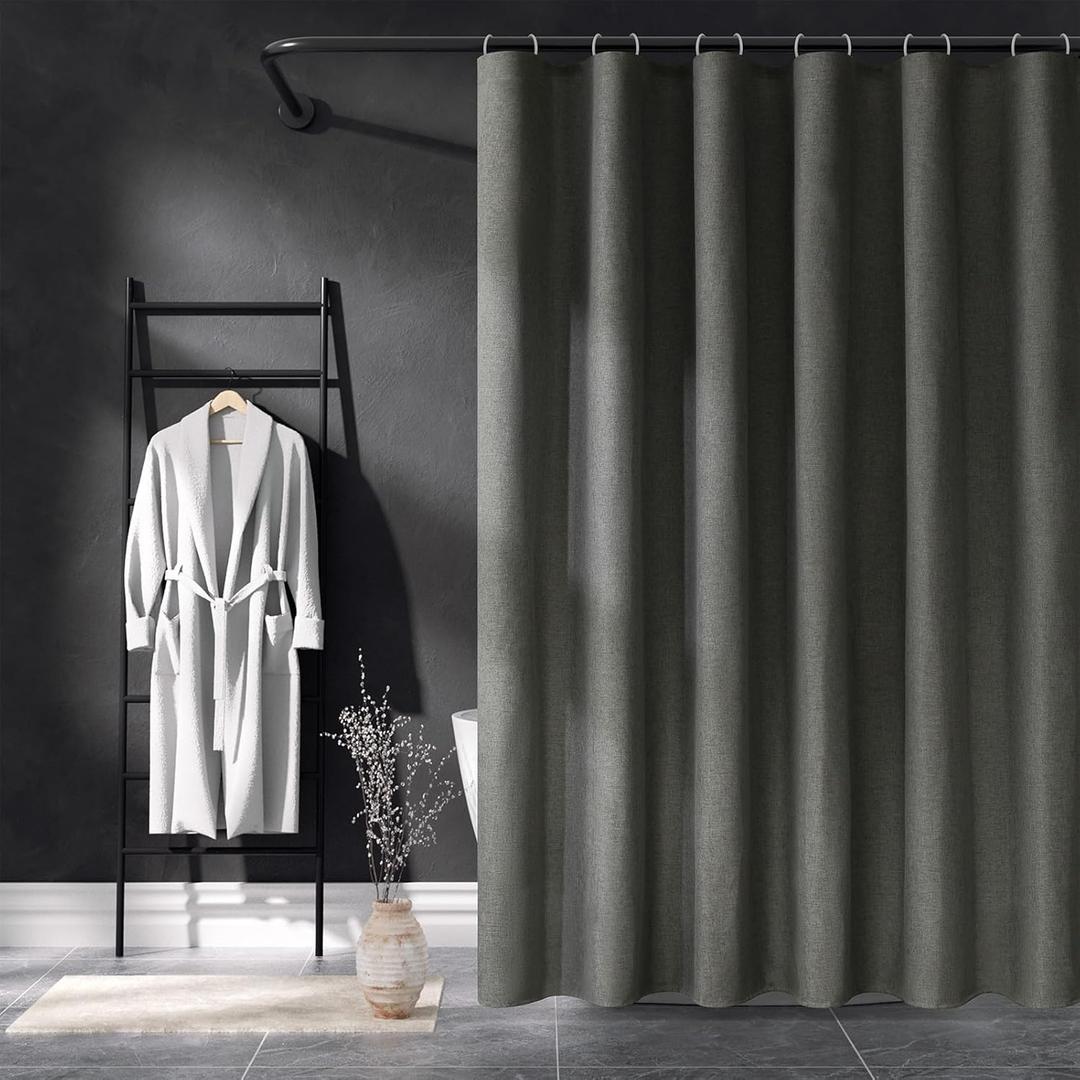 Linen Boho Shower Curtain 72x72 Waterproof Bathroom Curtain,Adjustable Height Bath Curtain with Weighte Hem,Natural Cloth Fabric Washable Shower Curtains for Home and Hotel,Dark Grey. (72"W x 72"L (Pack of 1), Dark Grey)