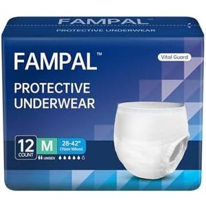 FAMPAL Vital Guard Adult Incontinence Underwear, Maximum Absorbency, Odor Control, Leak Protection, Overnight, Disposable, Unisex, Medium, 12 Count
