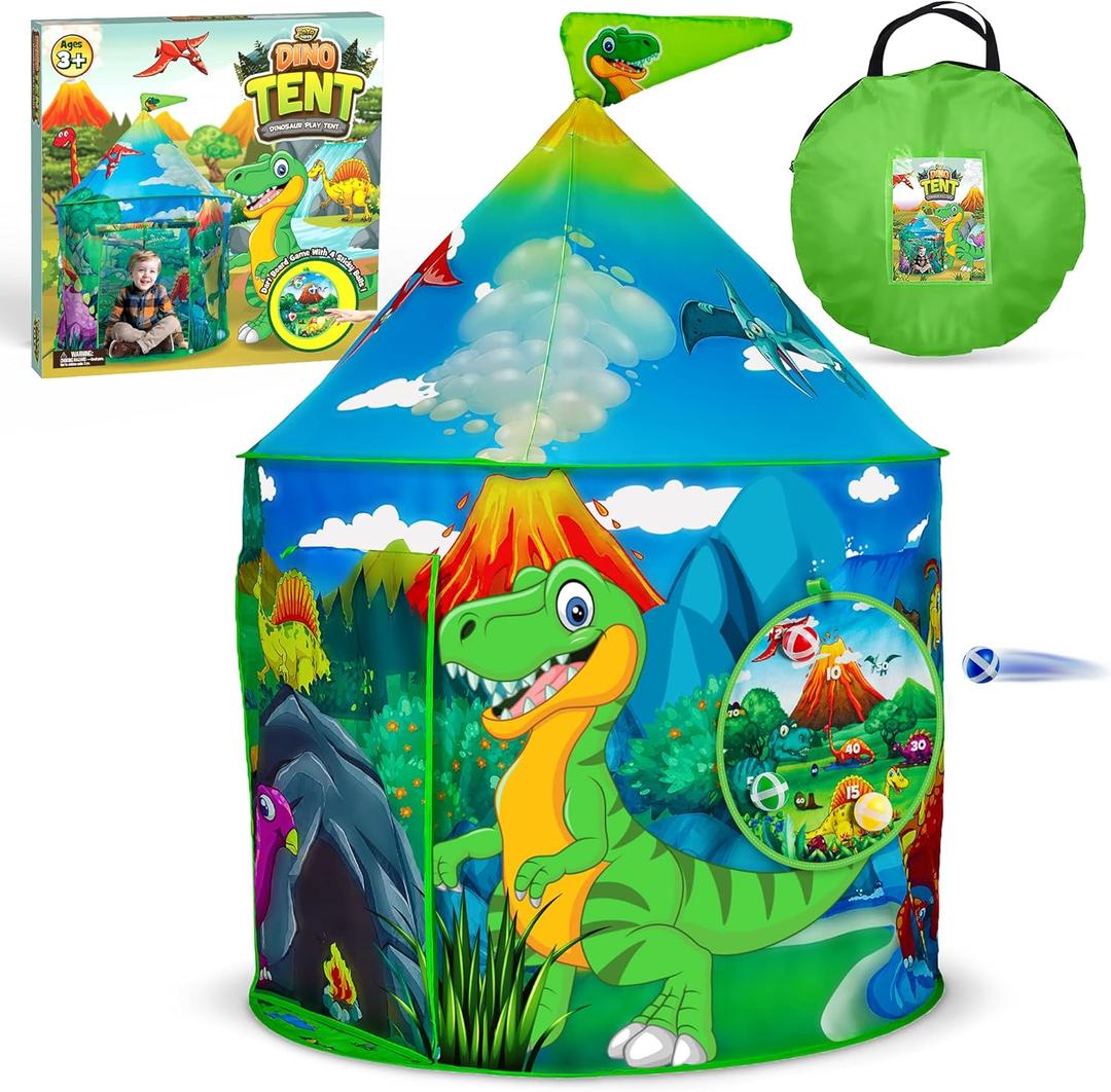 YoYa Toys Dinosaur Play Tent for Toddler Boys & Girls | Foldable Dino Indoor Outdoor Playhouse Fort with Games & Carrying Bag | Adorable Kids Tent Playset Makes a Great Gift Idea