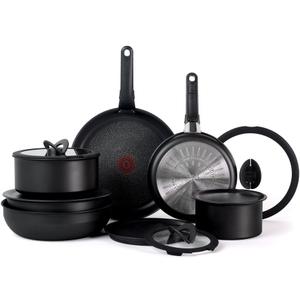 T-fal Ingenio Expertise Non Stick Cookware Set 14 Piece, Induction Oven Broiler Safe 500F, Detachable/Removable Handle, Kitchen, Pots and Pans, RV, Camping, Fry Pans, Saucepans, Dishwasher Safe Black