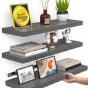 BAYKA Grey Floating Shelves for Wall, Set of 3, Wall Mounted Rustic Wood Shelves for Bathroom, Bedroom, Living Room, Kitchen, Small Hanging Shelf for Books/Storage/Room Decor, 15.7in