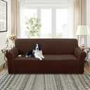 U-NICE HOME Velvet Sofa Cover Stretch Couch Covers for 3 Cushion Furniture Protector Sofa Slipcover (Large, Chocolate)
