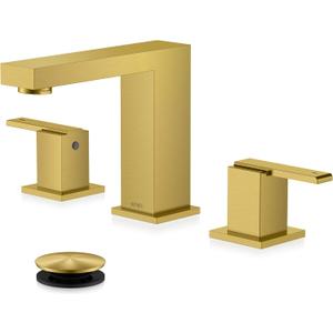 KENES Brushed Gold Widespread Bathroom Faucet 3 Hole Bathroom Sink Faucet Gold Two Handle, 8-Inch 3 Pieces Bathroom Vanity Faucet with Pop Up Drain & Supply Lines, KE-9050-4-P